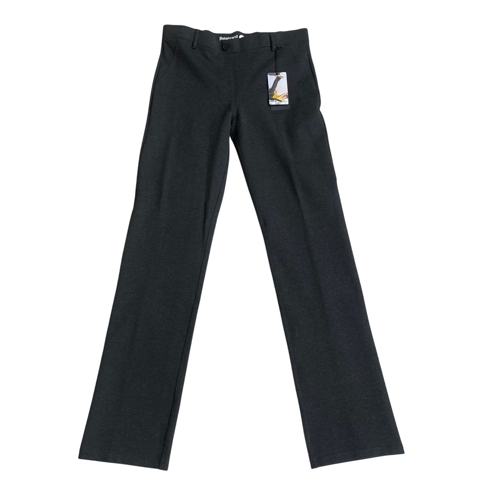 Betabrand Dress Pant NWT Charcoal Gray Heather Straight Leg Womens Large Longe